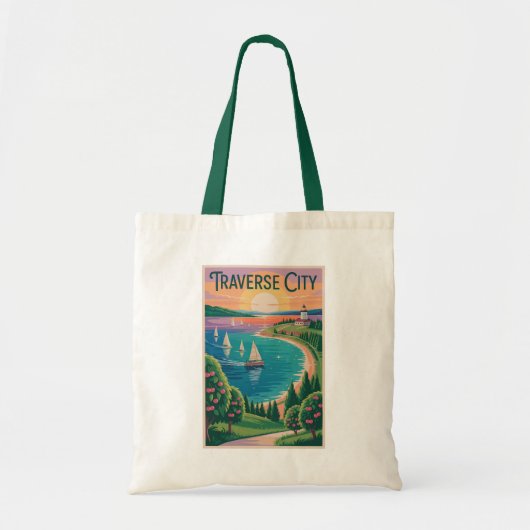 Traverse City Lake Michigan Illustration Travel トートバッグ (正面)