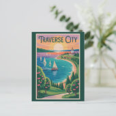 Traverse City Lake Michigan Illustration Travel ポストカード (スタンド正面)