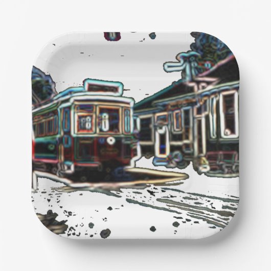 TRCネオンストリートカーアットノースクエア紙プレート ペーパープレート (正面)