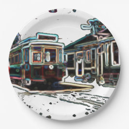 TRCネオンストリートカーアットノースラージラウンド紙プレート ペーパープレート