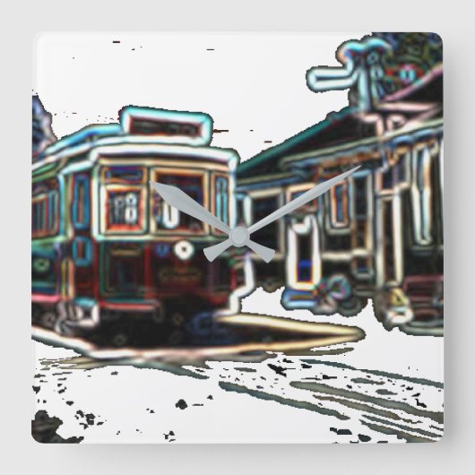 TRCネオン市電at stnスクエアウォールクロック スクエア壁時計 (正面)