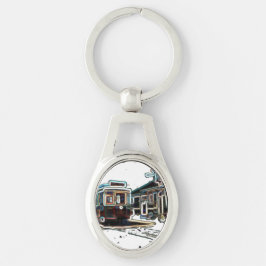 TRCネオン市電at stn Oval Metal Keychain キーホルダー