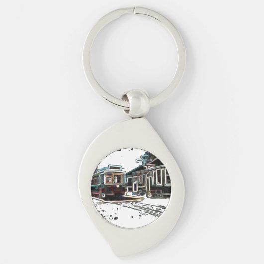 TRCネオン市電at stn Swirl Metal Keychain キーホルダー (正面)