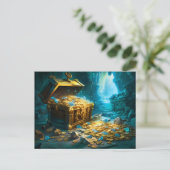 Treasure Chest in Cave Light Fantasy Painting ポストカード (スタンド正面)