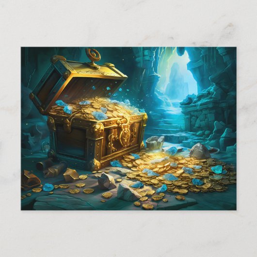 Treasure Chest in Cave Light Fantasy Painting ポストカード (正面)