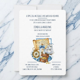 Treasure Chest Map Boat Birthday Invitation 招待状