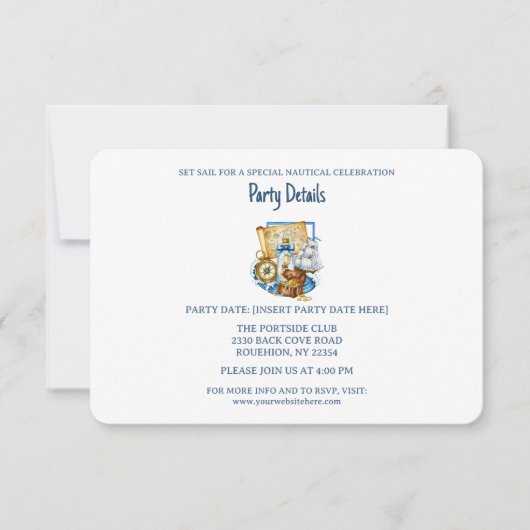 Treasure Chest Map Boat Birthday QR Code 出欠カード (正面)