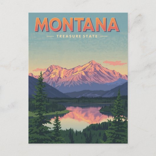 Treasures of Montana: Vintage Mountain Lake View ポストカード (正面)