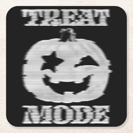 Treat Mode Glitchy Pumpkin スクエアペーパーコースター (正面)