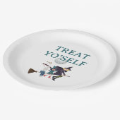 Treat Yo’Self Halloween Party. Cute Flying Witches ペーパープレート (アングル)