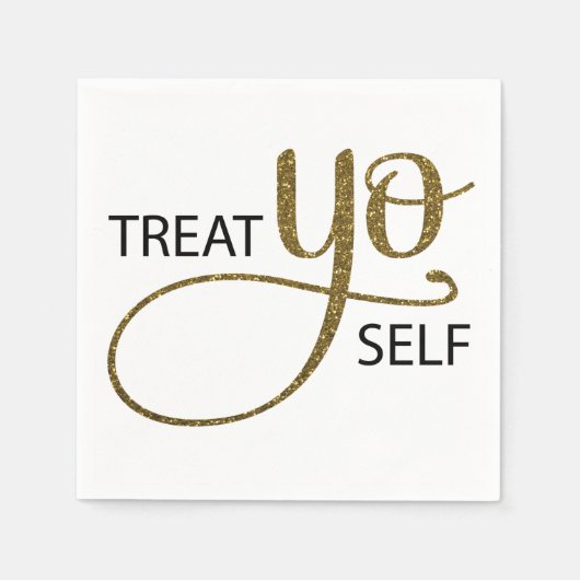 Treat Yoself金ゴールド スタンダードカクテルナプキン (正面)