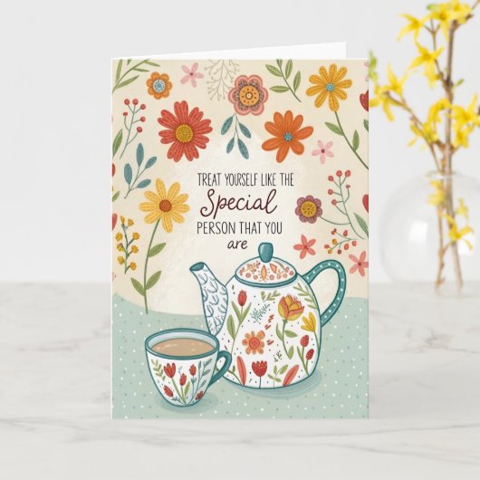 Treat Yourself Tea Time Encouragement Card カード (黄色い花)