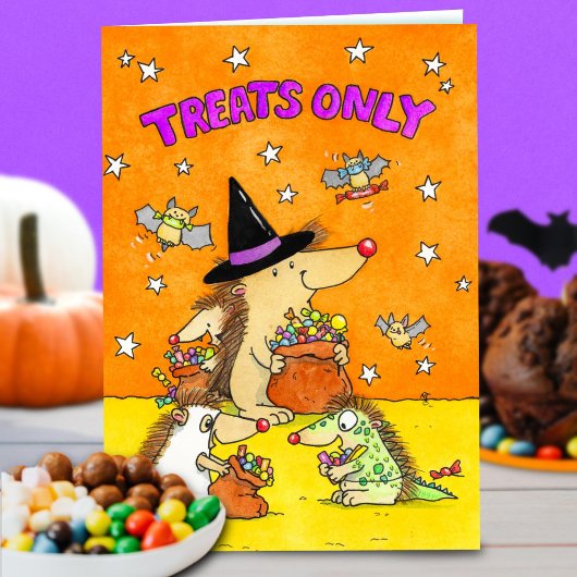 Treats Only - Cute Halloween Hedgehogs  カード