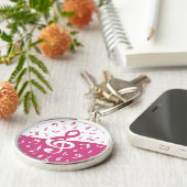 Trebleクレフ、 音符記号ウェーブミュージックノート(ピンクと白) キーホルダー (側面)