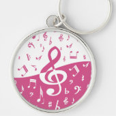 Trebleクレフ、 音符記号ウェーブミュージックノート(ピンクと白) キーホルダー (正面)