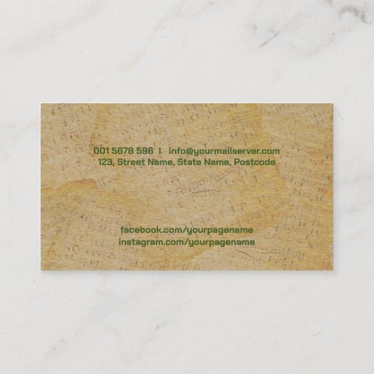 Trebleクレフ、 音符記号オンイエローフラワーズヴィンテージノート 名刺 (裏面)