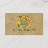 Trebleクレフ、 音符記号オンイエローフラワーズヴィンテージノート 名刺 (正面)