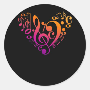 Treble Bassクレフ、 音符記号音符カラフルハート ラウンドシール
