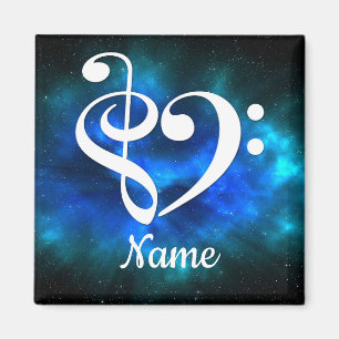 Treble Clef Bass Clef Heart Blue Nebula Customized マグネット