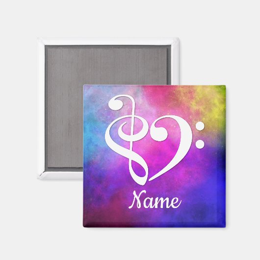 Treble Clef Bass Clef Heart Pink Nebula Customized マグネット (正面/裏面)