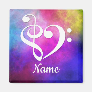 Treble Clef Bass Clef Heart Pink Nebula Customized マグネット