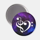 Treble Clef Bass Clef Heart Purple Blue Nebula マグネット (正面/裏面)