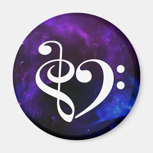 Treble Clef Bass Clef Heart Purple Blue Nebula マグネット (正面)