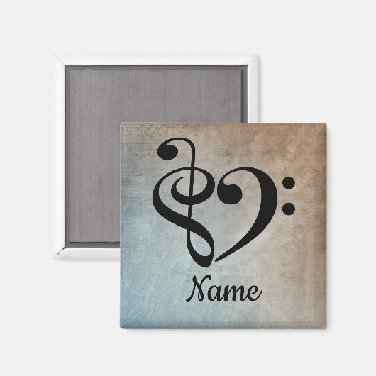 Treble Clef Bass Clef Music Heart Customized マグネット (正面/裏面)