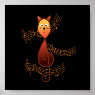 Treble Clef Cat ポスター
