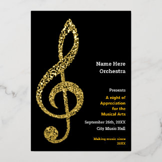 Treble clef Elegant Minimal Gold Music Notes Text 箔招待状