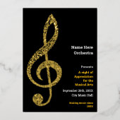 Treble clef Elegant Minimal Gold Music Notes Text 箔招待状 (正面)