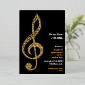 Treble clef Elegant Minimal Gold Music Notes Text 箔招待状 (立ち正面)