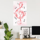 treble clef Red scrollwork sol note key poster ポスター (ホームオフィス)