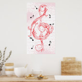 treble clef Red scrollwork sol note key poster ポスター (キッチン)
