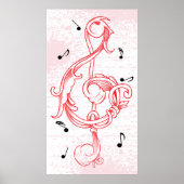 treble clef Red scrollwork sol note key poster ポスター (正面)