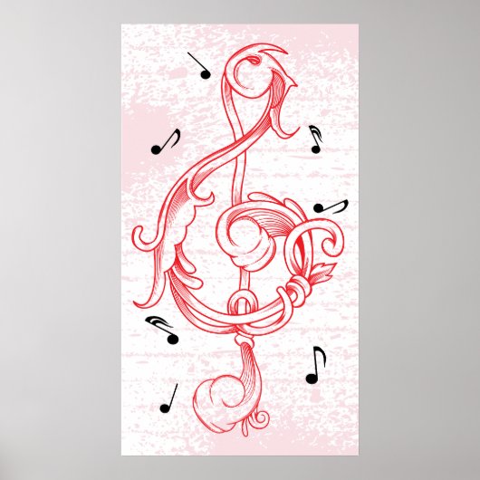 treble clef Red scrollwork sol note key poster ポスター (正面)