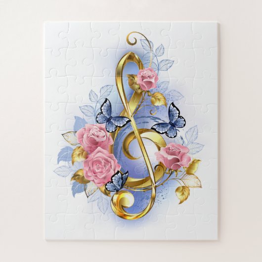 Treble clef with Pink Roses ジグソーパズル (縦)