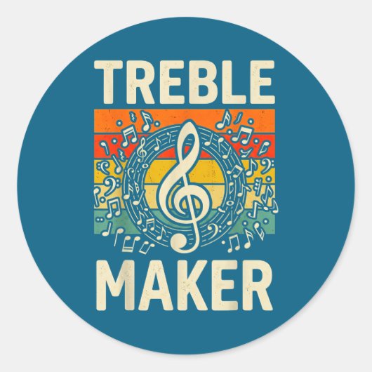 Treble Maker Retro Music Notes Pun For Band Choir  ラウンドシール (正面)