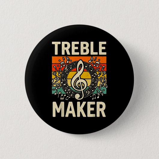 Treble Maker Retro Music Notes Pun For Band Choir  缶バッジ (正面)