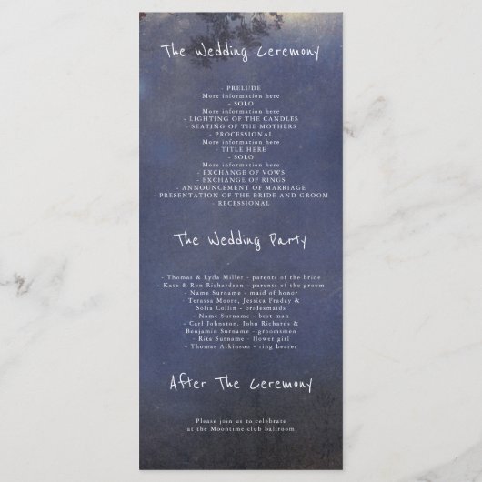 Treeおよび素朴String Lights結婚式 プログラム (裏面)