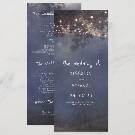 Treeおよび素朴String Lights結婚式 プログラム (正面/裏面)