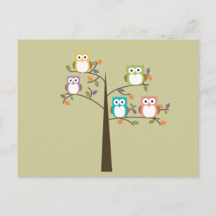 Treeカラフル Cueカーかわいらしドのフクロウ ポストカード