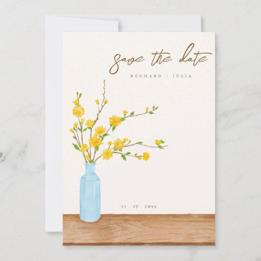 TREE日付の保存招待状/水色フローラ セーブザデート (裏面)
