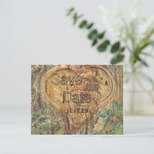 Tree素朴 Trunkのハート日付の保存 案内ポストカード (スタンド正面)