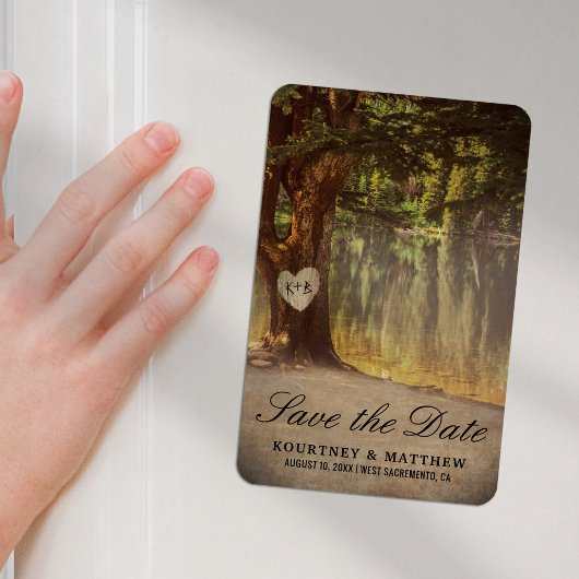 Tree 素朴 Lake日付の保存 マグネット