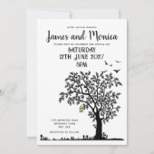 Tree/Bird Simple Black and White Wedding Invitatio 招待状 (正面)