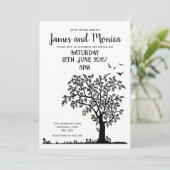 Tree/Bird Simple Black and White Wedding Invitatio 招待状 (スタンド正面)