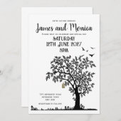 Tree/Bird Simple Black and White Wedding Invitatio 招待状 (正面/裏面)