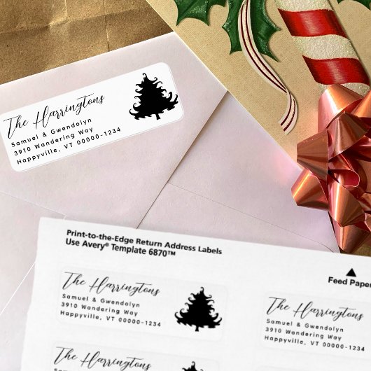 Tree Black and White Return Address labels ラベル
