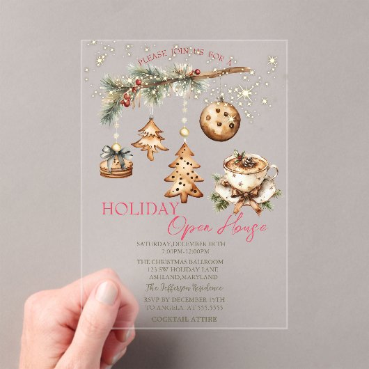 Tree Branch,Ornaments,Coffee,Stars Open House  アクリル招待状 (インサイチュ (ポータブル))